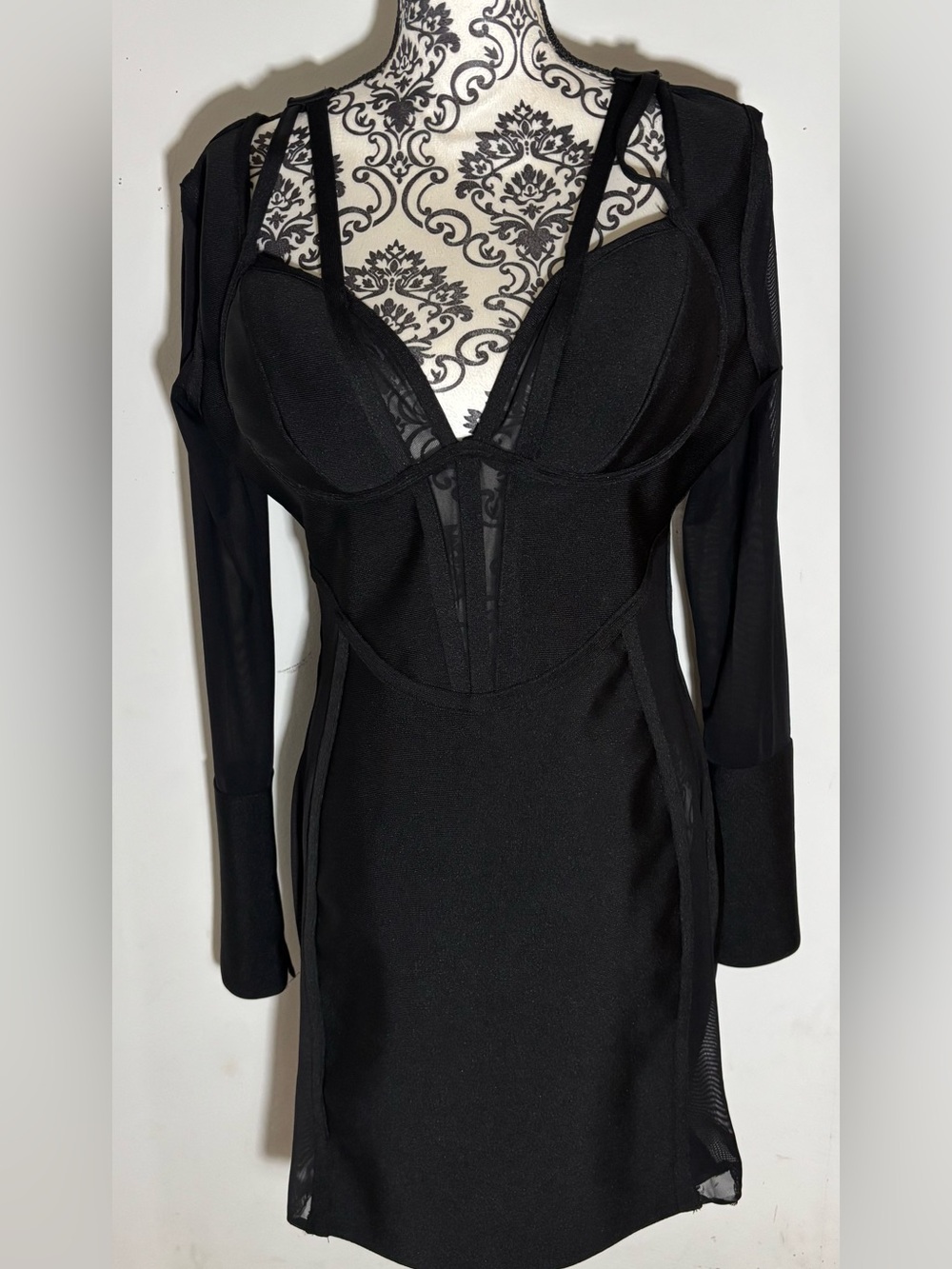 Fashion Nova Black Mesh Panel Bodycon Dress